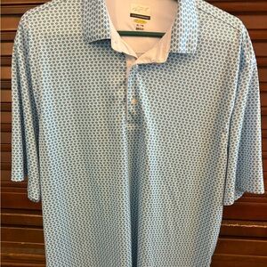 Greg Norman Collection Light Blue Patterned Polo with White Contrast